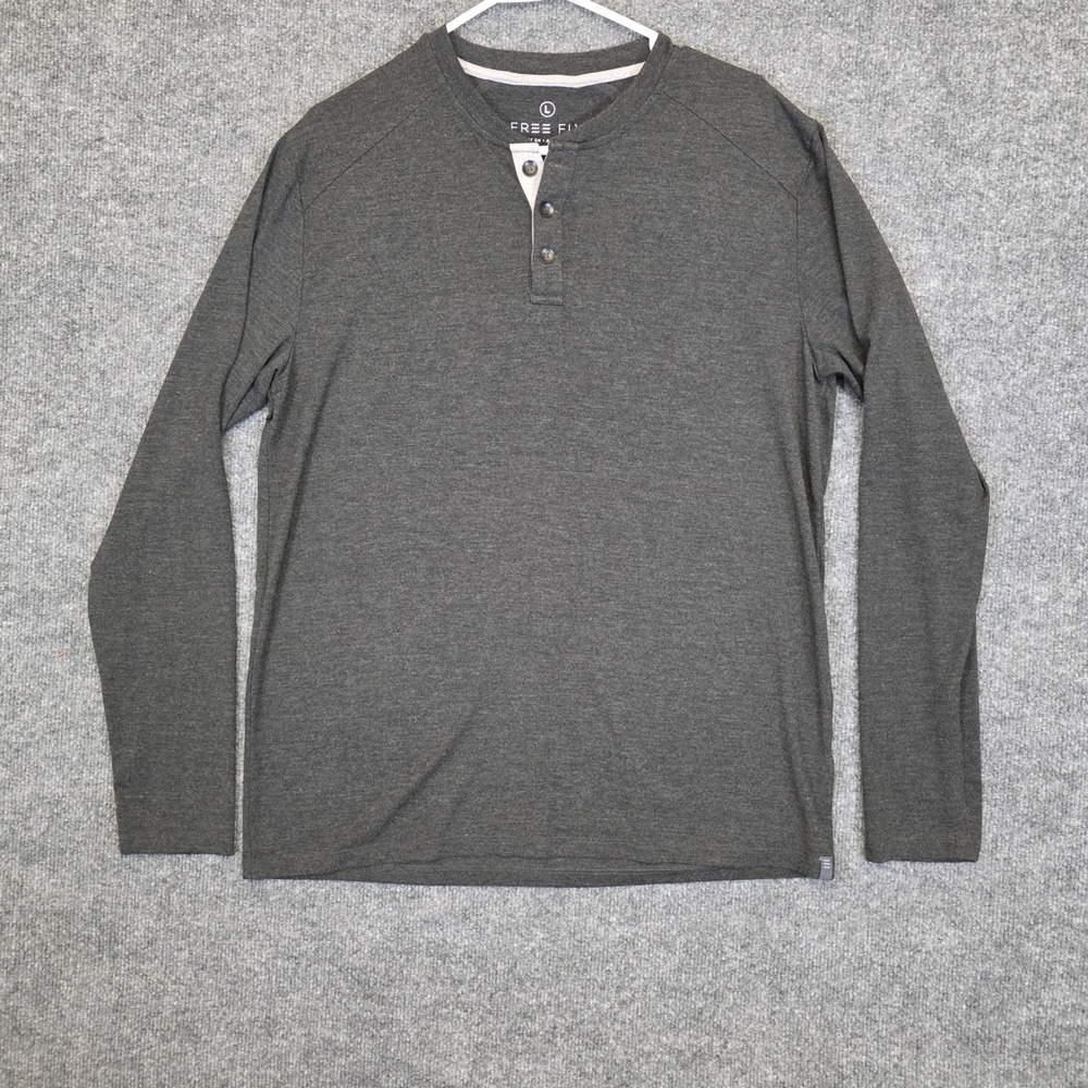Free Fly Henley Shirt Mens Large Dark Gray Long Sleeve Bamboo Blend Performance